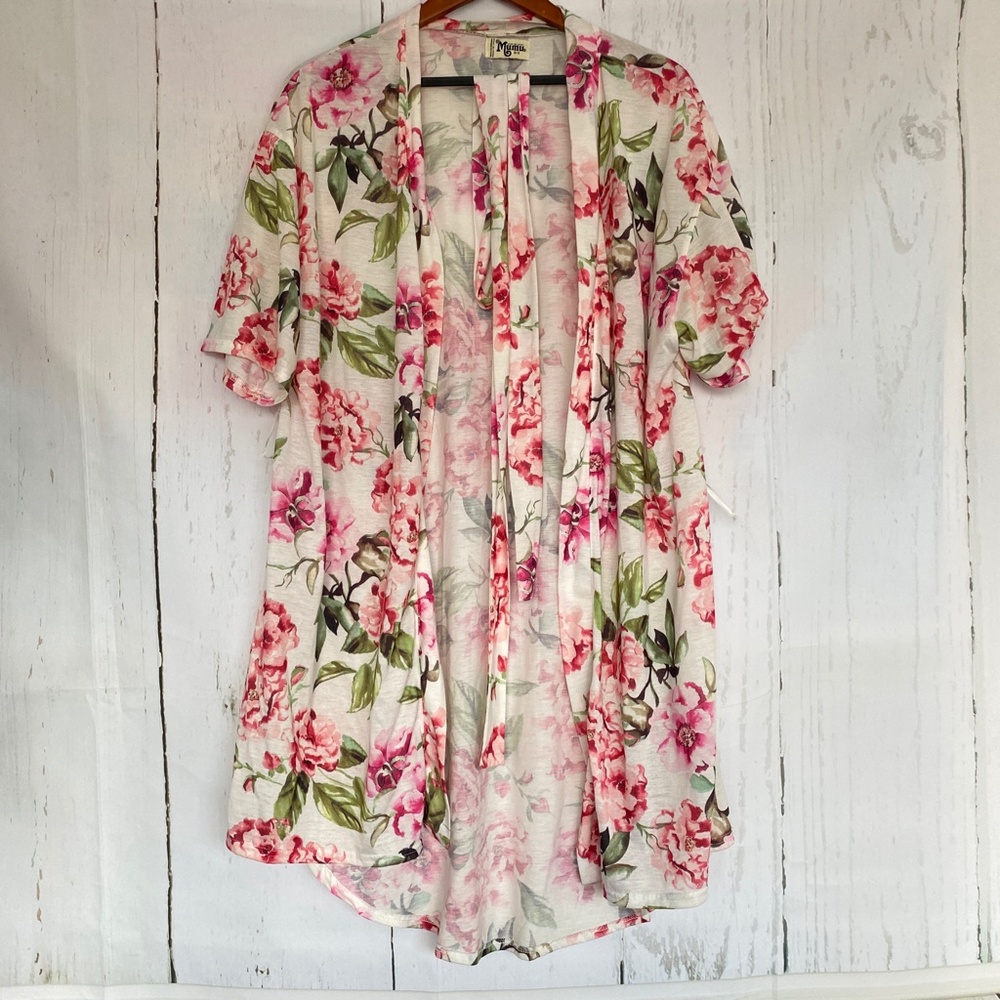 SHOW ME YOUR MUMU Brie Robe in Garden of Bloom Pink White Floral OS